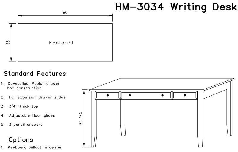Hampton 60" Writing Desk Dimensions
